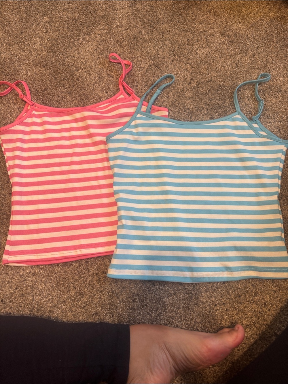 Womens Striped Spaghetti Strap Tank Top - Pink & Light Blue